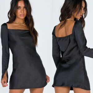 Princess Polly Star Power Mini Dress, Black Satin, Size US 2